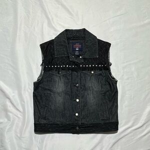 Western Denim Jean Fringe Sleeveless Outwear  Vintage Style Vest size large